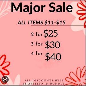MAJOR Sale! All items $11-$15 are on sale! BUNDLE AND SAVE!!!! THIS WEEKEND ONLY